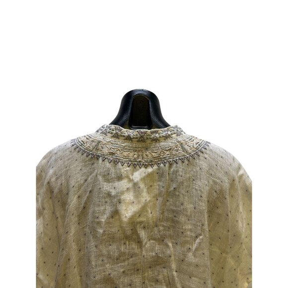 Johnny Was White Embroidered Linen Blouse w/Geometric Patterns & Buttons Size L - Picture 6 of 8
